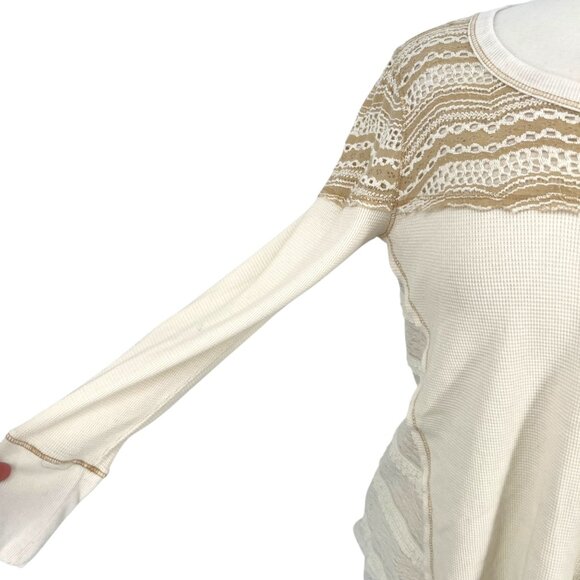 Sundance Clara Thermal Ivory Lace Button Accent Long Sleeve Top Size Medium - Picture 6 of 12